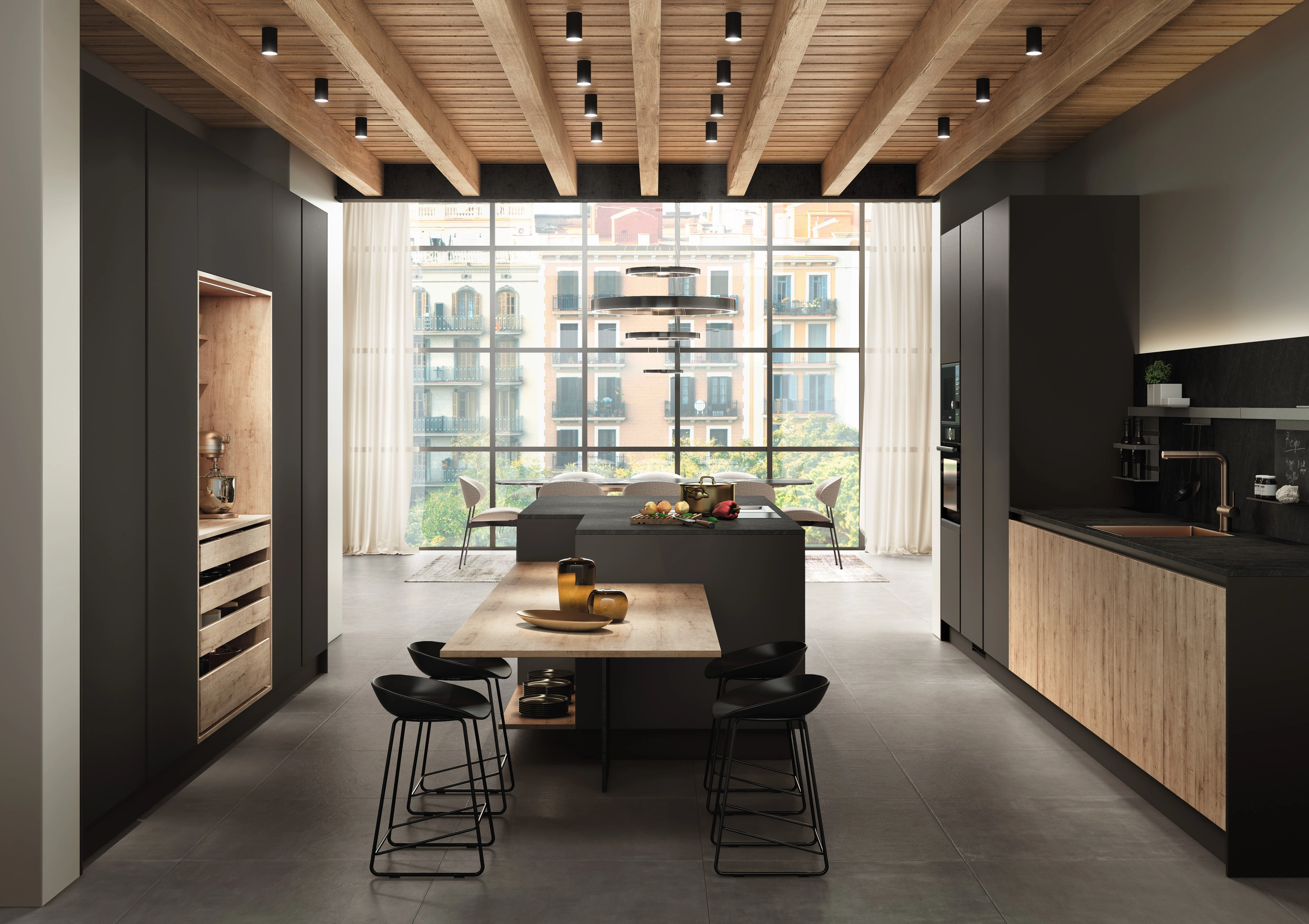 Cocina Minimalista Black & Wood